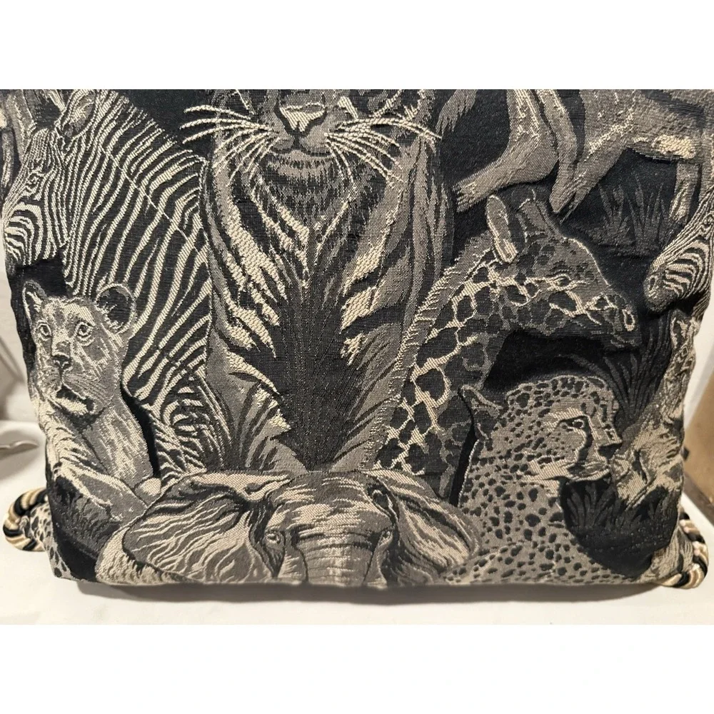 Vtg Blazing Needles Safari Tapestry Throw Pillow Double Corded Animals 20x20